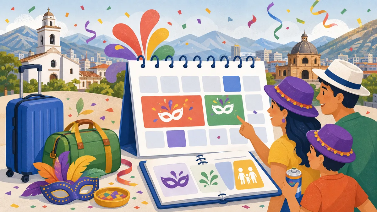 Ilustración del feriado de Carnaval en Bolivia 2026