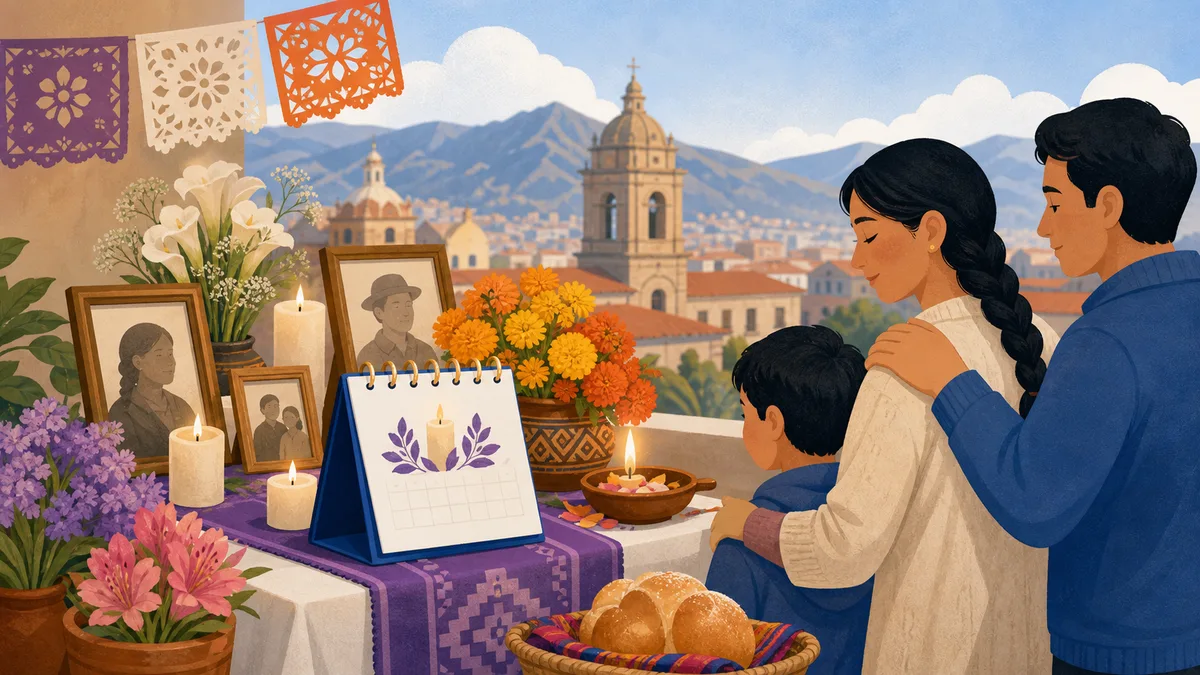Ilustración del feriado de Todos los Difuntos en Bolivia 2026