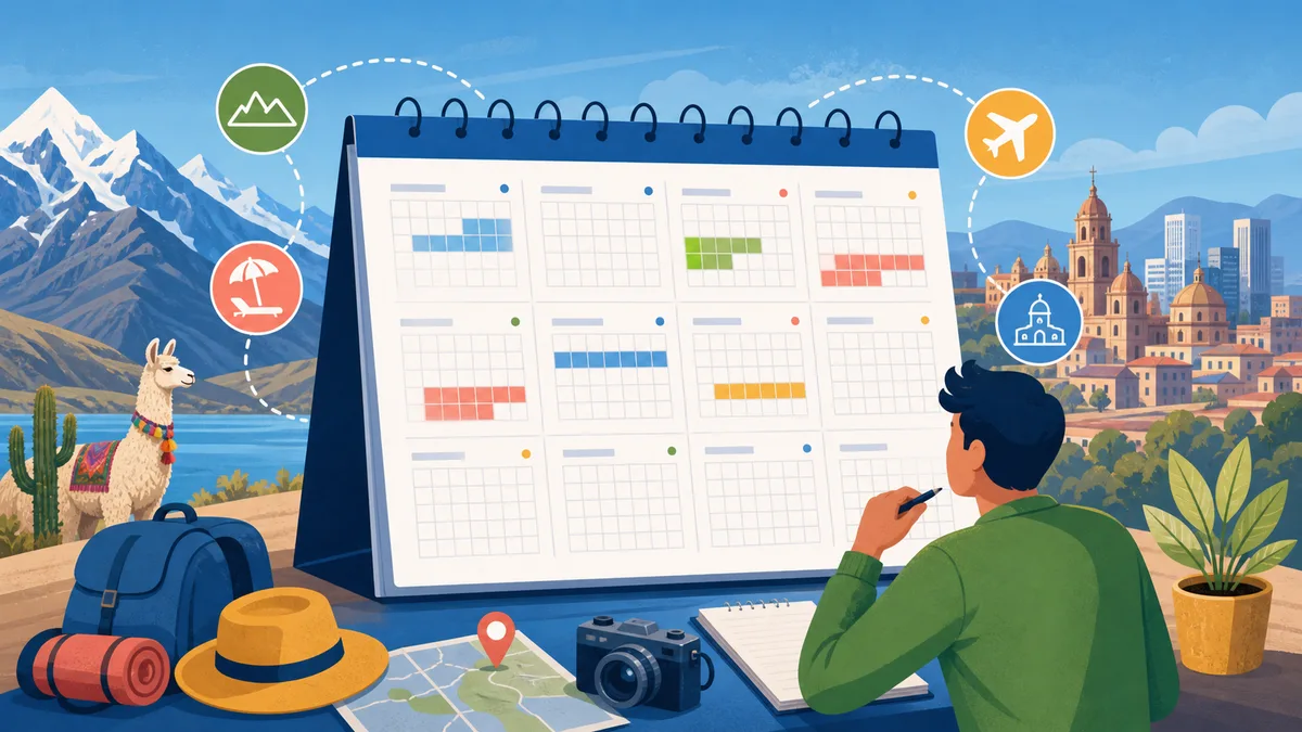Ilustración de calendario anual para planificar descansos en Bolivia